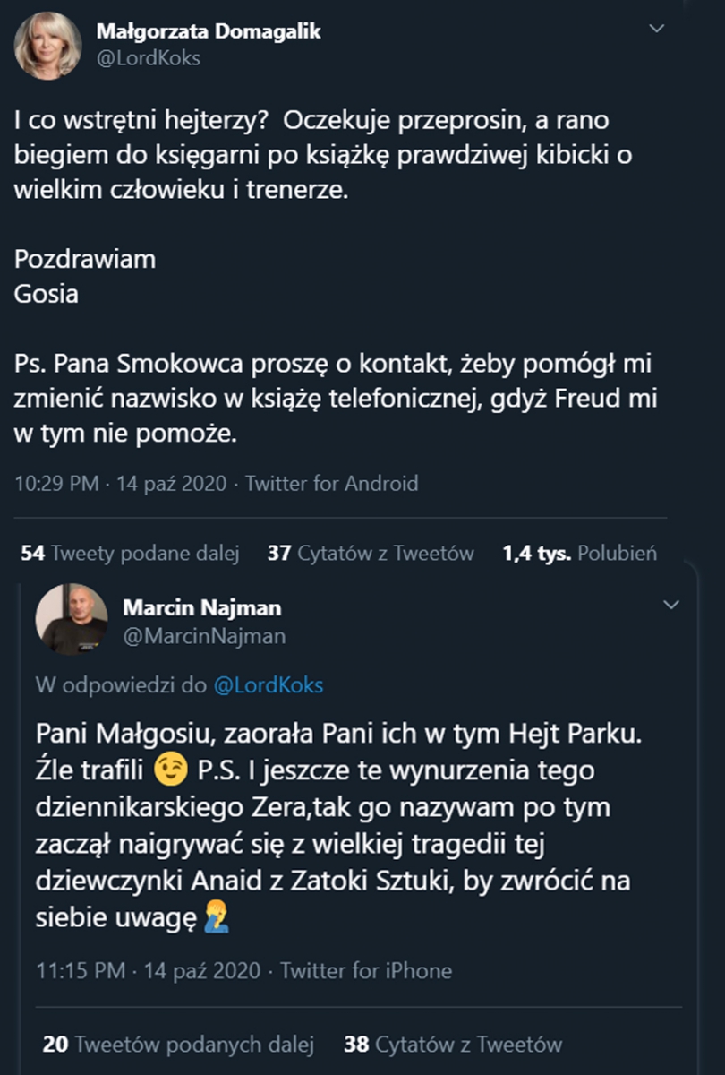 Marcin Najman ODPISUJE fejk profilowi Małgorzaty Domagalik... :D